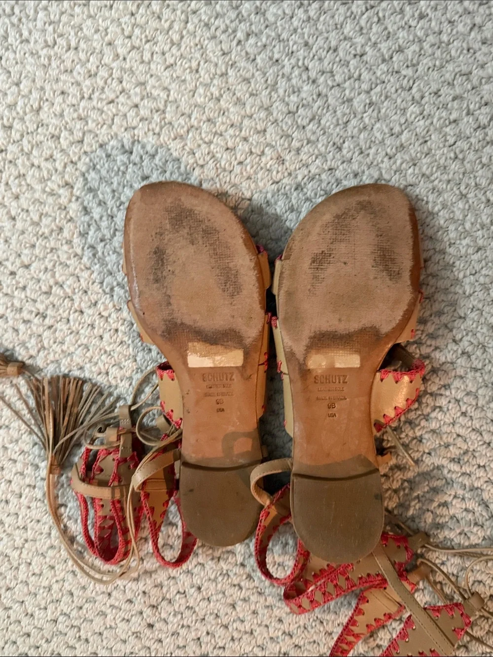 Shultz Tan Lace-Up Gladiator Sandals with Orange Accents - Picture 4 of 5